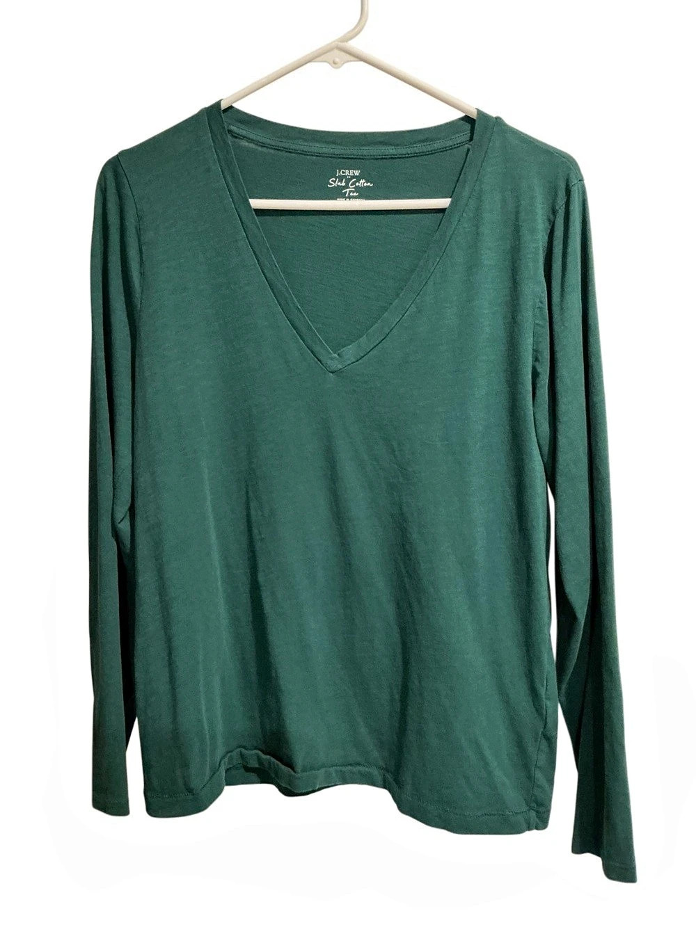 J.Crew Long-Sleeve Slub Cotton V-Neck Tee Green Size Large